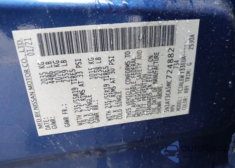 2021 Nissan Rogue Sl Fwd z USA, uszkodzony, nr VIN 5N1AT3CA5MC724882